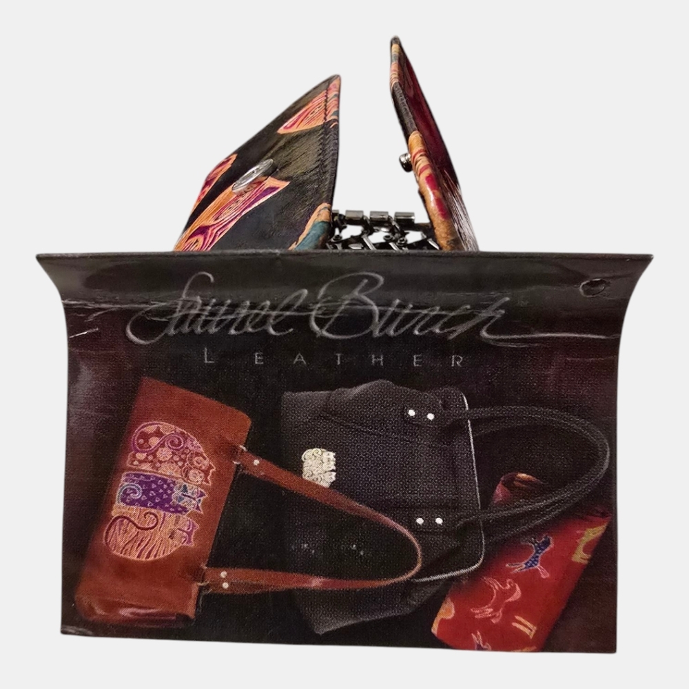Sun N Sand Key Holder Wallet Black Brown Leather Cats Artist-Laurel Burch - Picture 6 of 6